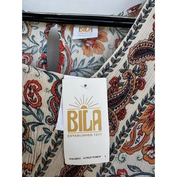 Bila NWT Midi Floral Crinkle Dress Lg Cottagecore Boho Festival Peasant Tiered - Picture 2 of 4